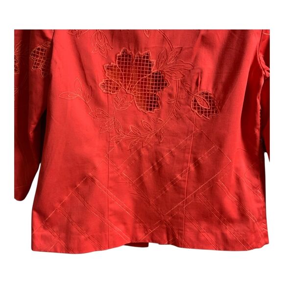 Birch Hill Jacket SZ MED Coral Orange Embroidered Tulips Cut Out Button Up - Picture 9 of 14